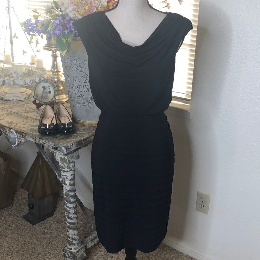 Adrianna Papell Black Shutter Pleat Fitted Sheath Dress